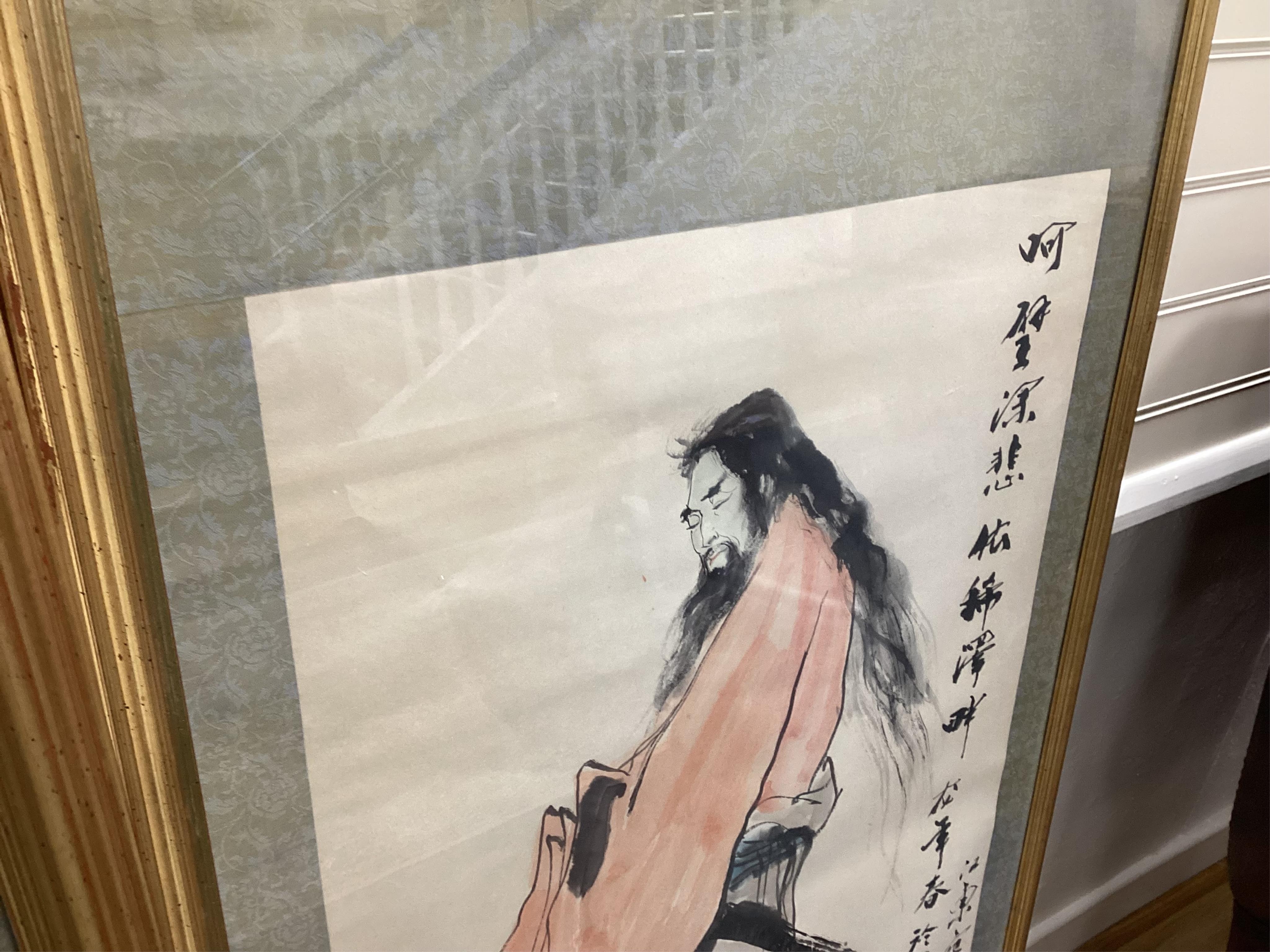 Contemporary, Japanese School, set of four figural scroll prints, with character and red seal marks, 94 x 51cm, framed